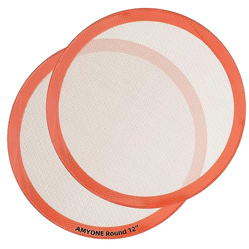 Round Silicone Baking Mats for 12 Inch Pizza Pan, 12 Inch Large Pizza Mat or Dough/Cake Mat, Round Liner for Rolling/XL Air Fryer/Cooling Rack/Microwave, Food Grade Non-Stick Reusable(11.75