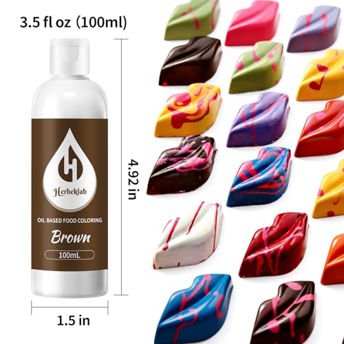 Image of Brown Oil Based Food Coloring for Chocolate - Herbeklab 100ml Professional Concentrated Oil Food Dye for Candy Melts, Chocolate, Cake Pops, Strawberries & Baking