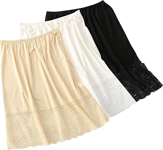EYNDYN 3 Pack Half Slips for Under Dresses Extender Slip Skirt for Women Lace Trim Long Underskirt