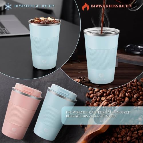 CS COSDDI Thermobecher- Isolierbecher, Edelstahl Travel Mug, 13oz/380ml Vakuum auslaufsicher Reisebecher mit Deckel, Autobecher… – Ansicht 4