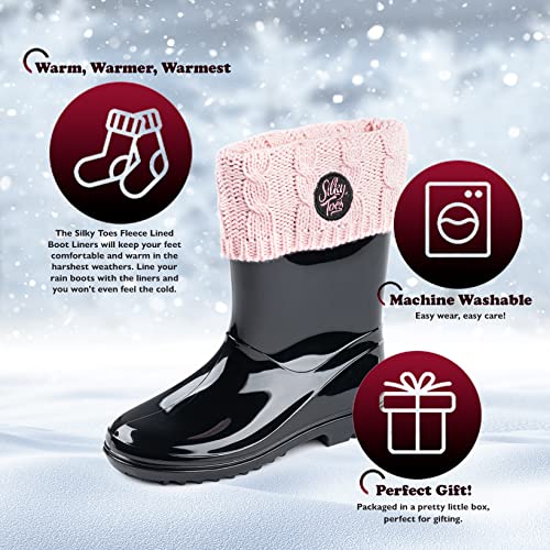 Silky Toes Kids Warm Cozy Fleece Lined Boot Liners With Cable Knit Cuff (Pink, medium)4