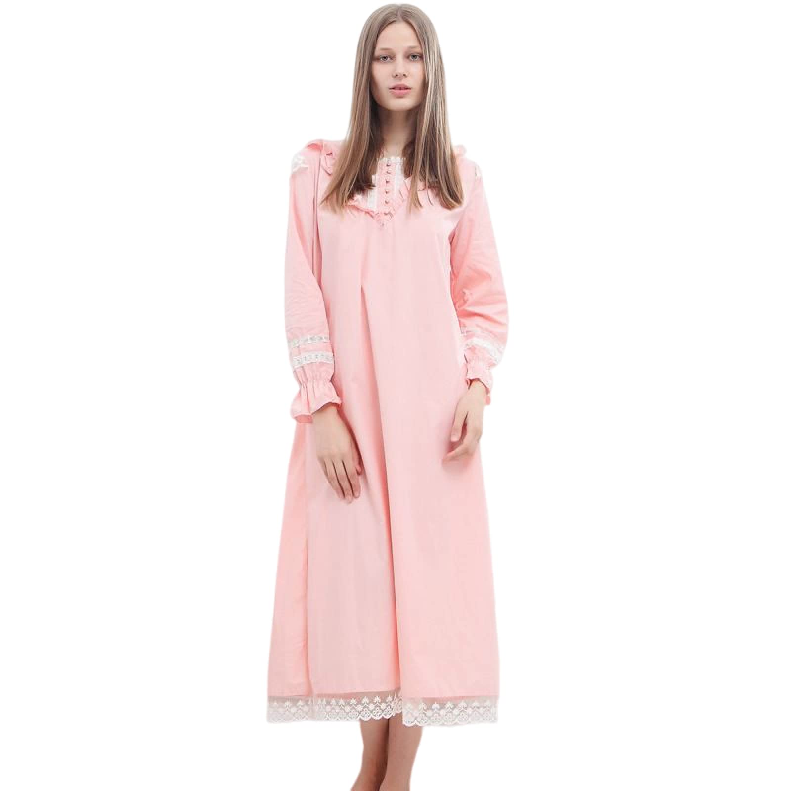 OFFSUM Camicia da Notte Donna - Spring Plus Size Round Neck Casual Lingerie Dress Fashion Elegant Princess Nightdress Solid Color Cotton Nightgit
