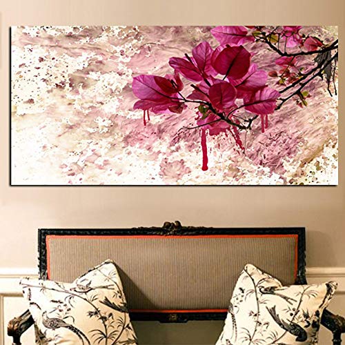 Pintura de paisaje con flores rojas para decoración de salas modernas, 50x100cm
