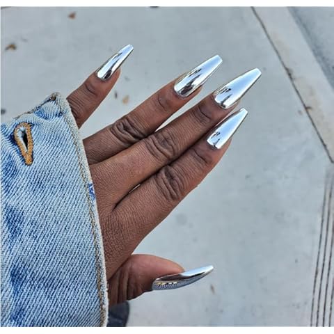 iMABC Silver Punk Metallic Press On False Nails Cover