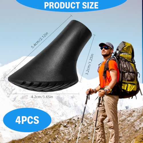 Image of Proberos 4 Pcs Trekking Pole Tips, Super Anti-Slip Wear-Resistant Rubber Walking Stick Replacement Tips with Slanted Cut for Hiking, Trekking & Outdoor Walking, Universal Fit 11mm Open Dia