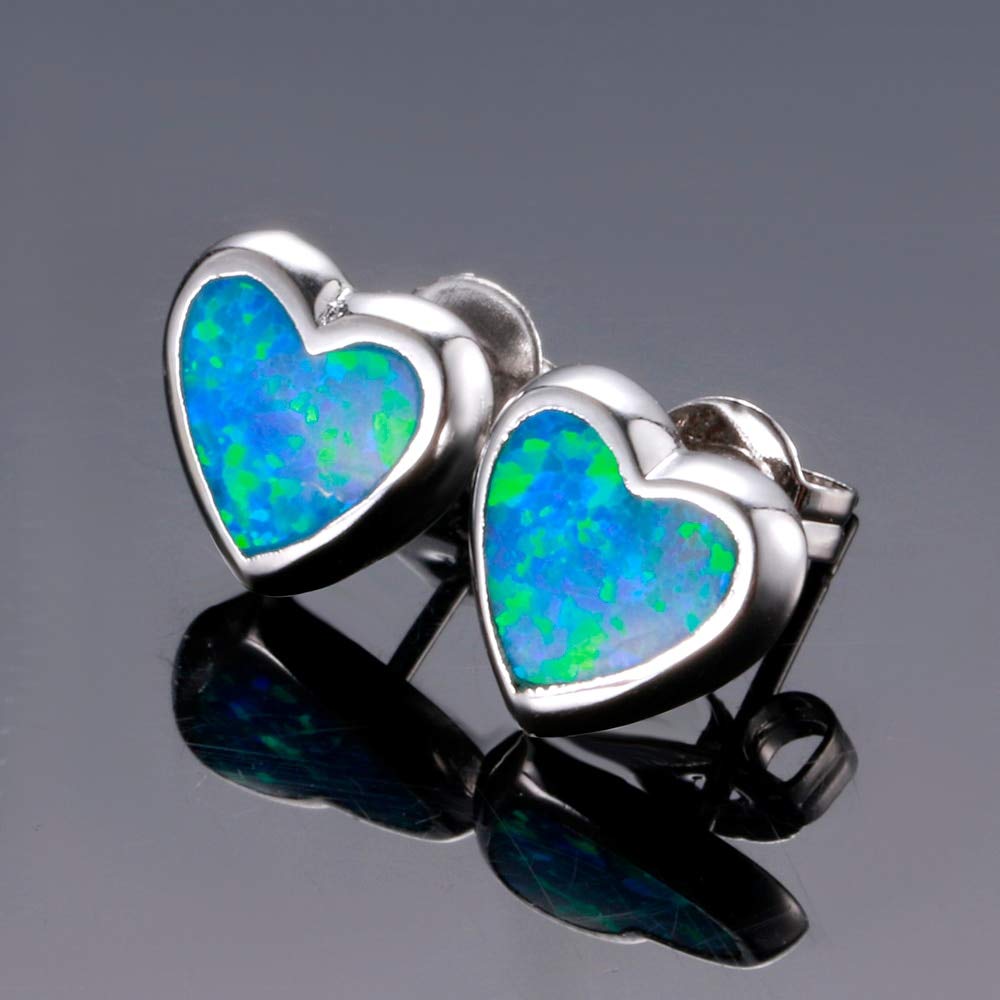 CMBSSTFC Liebe Herz Blau Weiß Opal Ohrstecker Für Frauen 925 Sterling Schmuck Ohrring Hochzeitstag Geburtstagsgeschenk
