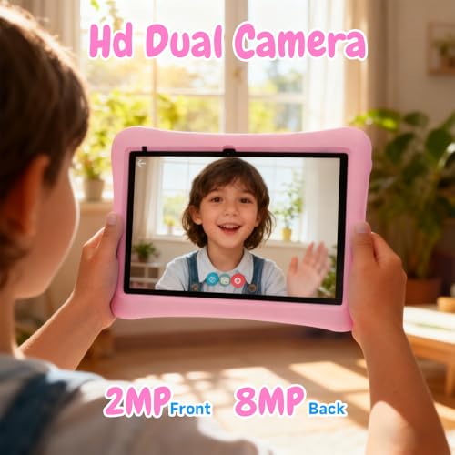 Image of ZZB Kids Tablet 10 Inch, Android 15.0, 8GB (3+5 Extended) RAM 32GB ROM (Expandable to 1TB) Dual Camera 6000mAh Preloaded with Kid-Friendly Apps Tablet with Case,Android Tablets for Kids (Light Pink)
