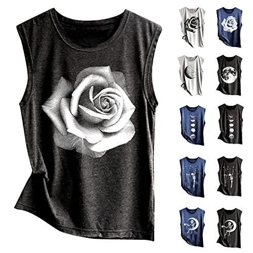 POTO Tank Tops for Women, 2021 Vintage Graphic Tees Skull Print Sleeveless T-shirts Casual Summer Beach Workout Blouses