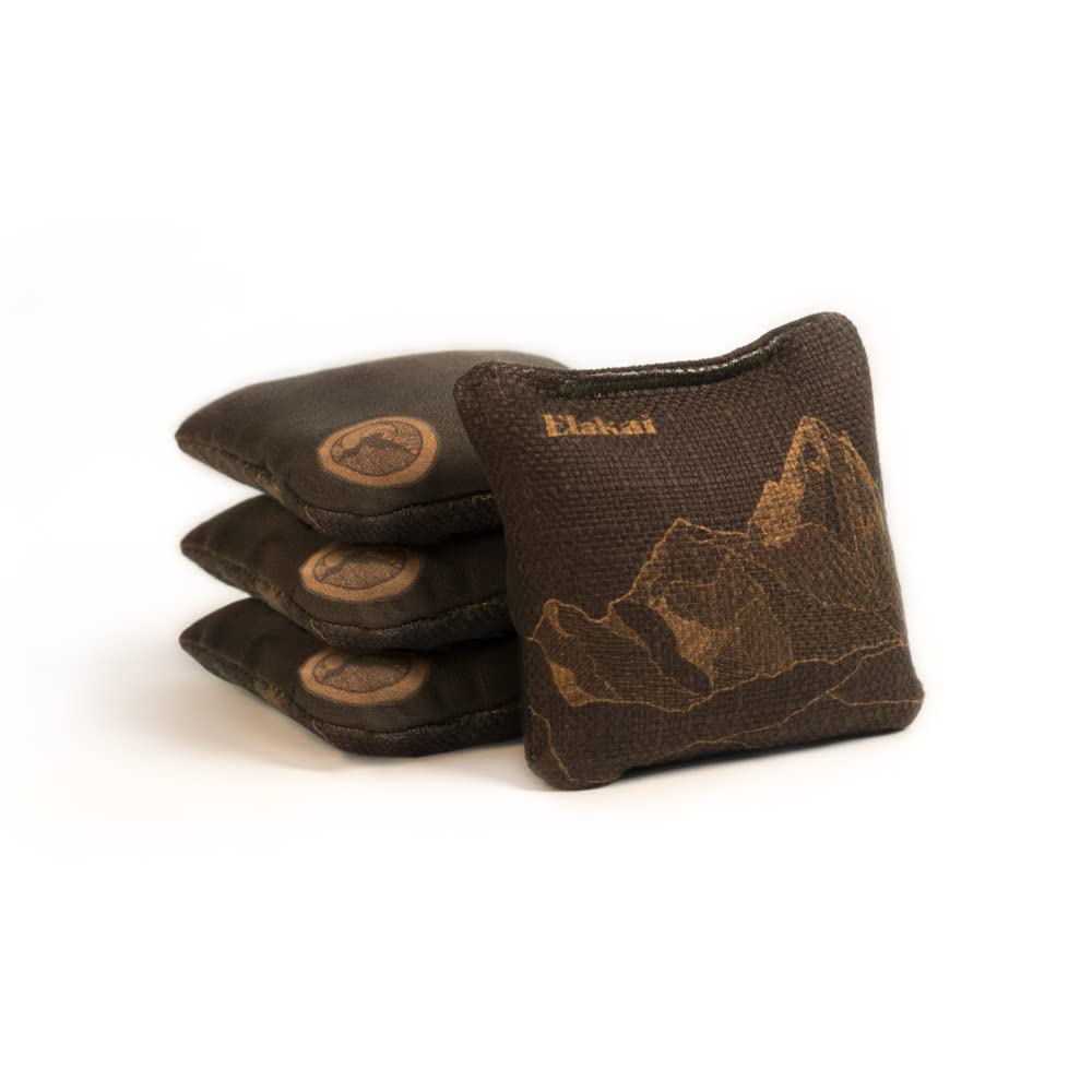 Elakai Cornhole Bags All Weather Dual Sided Slick and Stick Travel Size and Weight Set of 4 Brown Umber 4 in x 4 in