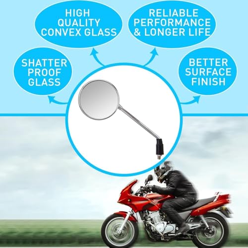 Image of Pure Biking Round Rear View Mirror, Powder Coated, Compatible With Bullet 350cc /500cc Models 2012-2020, Left and Right Side, Pack of 2 (Bullet Chrome)