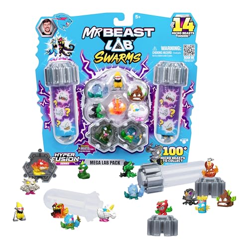 Image of MrBeast Lab Swarms Series 3, Hyper Fusion Series, 14 Pack Collectible Micro Beasts, 14 Collectible Stickers & 4 Fusion Caps to Build Out Your Own MrBeast Lab - Biting Hot Sauce