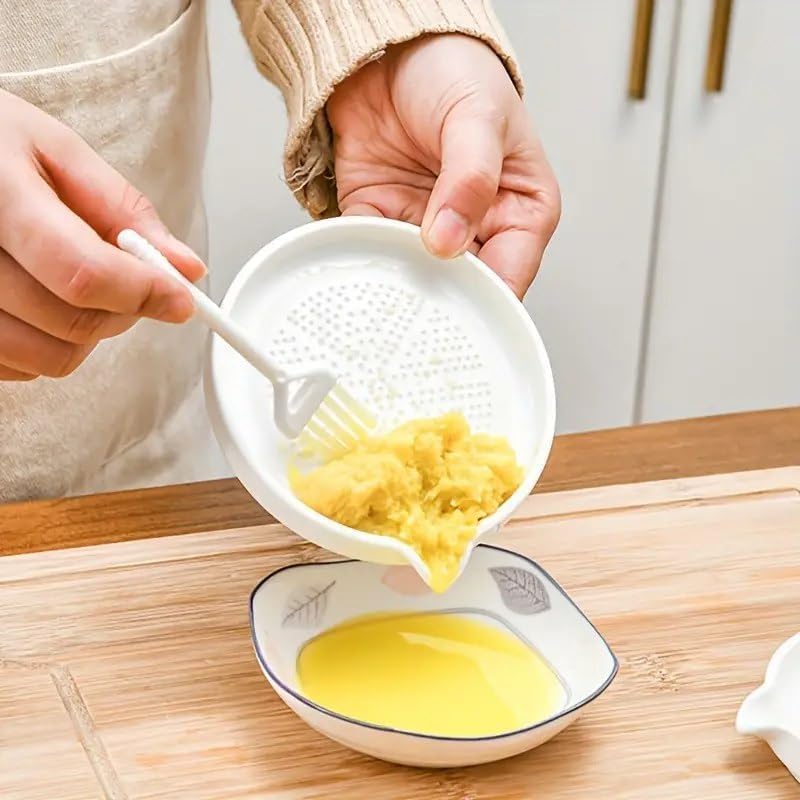 Image of Ceramic Garlic Grater Plate with Brush Manual Crusher Grinder Tool for Ginger, Garlic, Turmeric, Nutmeg, Fruits & Vegetables Durable, Easy to Clean, Non-Slip Kitchen Utensil (Medium)