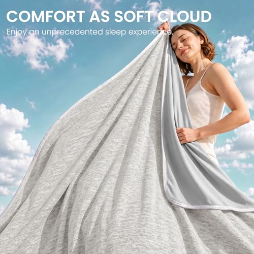 Image of Topcee Cooling Blanket (90 inchx90 inchQueen Size) for Night Sweats Absorbs Heat to Keep Adults Cool on Warm Nights, Q-Max 0.5 Cooling Blankets for Hot Sleepers, Ultra-Cool Lightweight Blanket for Bed