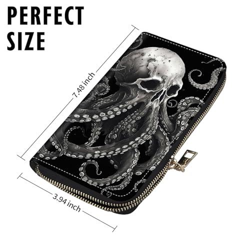 Women Wallets Large Capacity Clutch Purse for Men Women Ladies Slim Purse Credit Card Holder, RFID Blocking Wristlet Cell Phone Wallet for Men Women, Octopus Skull2