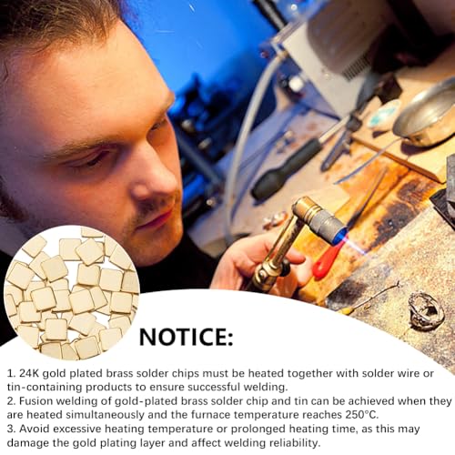 Image of CREATCABIN 400Pcs Real 24K Gold Plated Chip Solder Brass Solder Chips Flux for Jewelry Precut Tiny Ultra Low Temp Easy Welding Solder Square for DIY Jewelry Making Repair Electronic Soldering 2x2mm