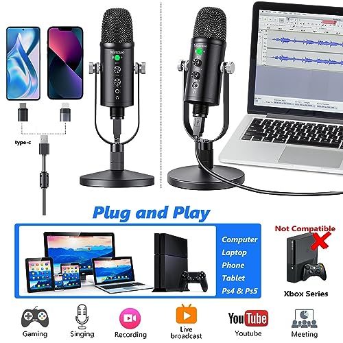 Mercase Usb Microphone For Mac,Pc,Phone Mic For Sing,Asmr,Podcast With Mute Button,Plug & Play,Cardioid Pickup,Volume And Gain Control For Vocal,Youtube Videos #TOP1