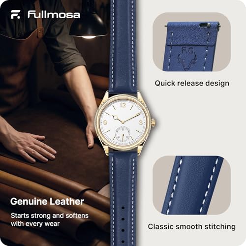 Image of Fullmosa 18mm Quick Release Leather Watch Band for Garmin | Traditional Smartwatch Replacement Strap for Garmin Venu 2S /3S /4(41mm) Women Men Formal Daily, Dark Blue&Golden Buckle