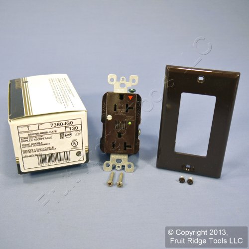 Leviton 7380-IG 20 Amp, 125 Volt, Decora Plus Duplex Surge Suppressor Receptacle, Straight Blade, Industrial Grade, Isolated Ground, Surge with Indicator Light, Brown