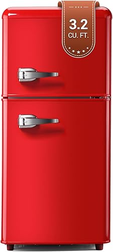 Mini refrigerador retro de 3.2 pies cúbicos con congelador estilo retro con termostato ajustable de 7 niveles, refrigerador compacto vintage de 2