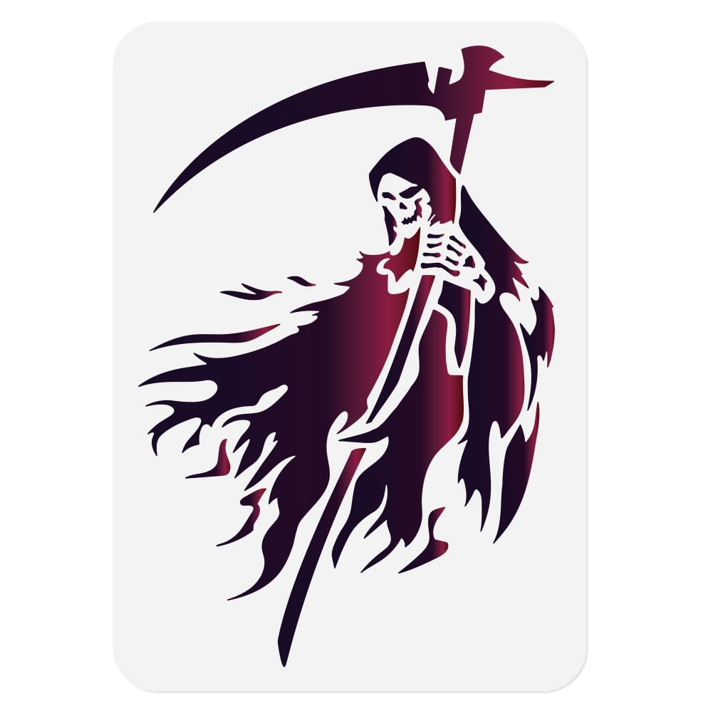 Grim Reaper Stencil Template 11.69 x 8.27 Inch Plastic Reusable Street Art Heaven Inspirational Graffiti Horror Halloween Craft Stencil for Painting