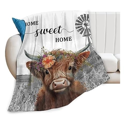 Highland Cow Blanket Soft Cozy Farmhouse Cow Cattle Fleece Plush Decor Throw Blanket All Season Ultra Warm Lightweight Fuzzy Cute Farm Animal Blanket Gifts for Girls Boys Women Men Bed 50"x60" Cover