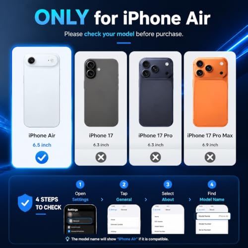 Image of ZORBES Phone Cover for iPhone 17 Air with Invisible Kickstand, Shockproof | Phone Case with Privacy Tempered Glass Screen Protector & Camera Lens Protector for iPhone 17 Air, Blue