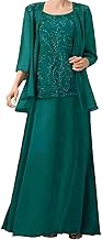 3/4 Sleeves Mother of The Bride Dress for Women Laces Appliques Chiffon Mother of The Groom Dress with Jackets