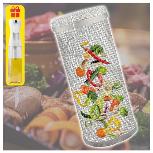 Wizvox Parrilla Barbacoa Giratoria, Ccesorios Barbacoa Electrica Parillas para Barbacoa, Adecuado para Pescado, Verduras, Camarones, Carne (Viene con Un Rociador De Aceite De 300ml),2pcs
