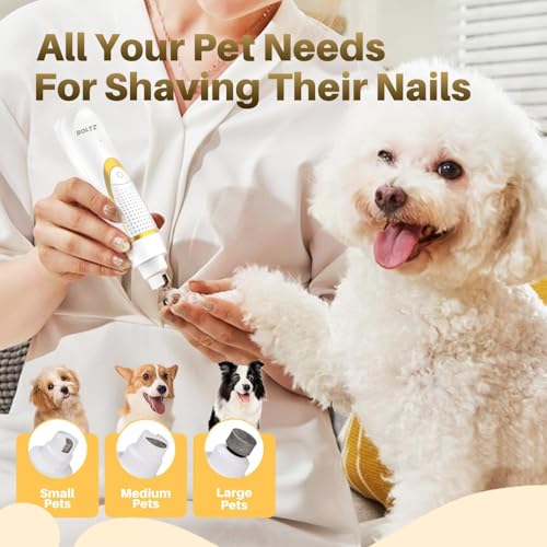 Image of Boltz 4 in 1 Dog & Cat Hair & Paw Trimmer with Nail Grinder - Silent Cordless Grooming Kit for Pets - USB Rechargeable, IPX7 Waterproof, 4 Attachments for Paws, Ears, Face & Nails (White)
