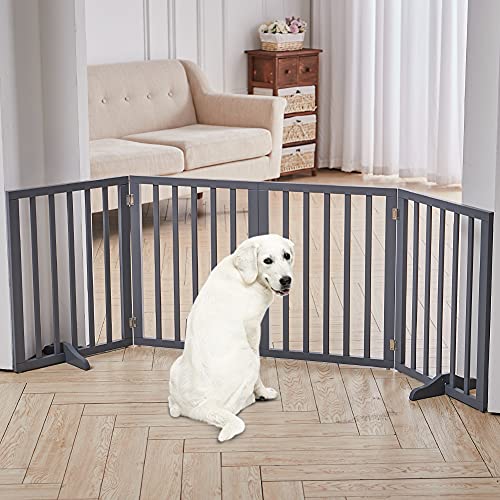 The Fellie Absperrgitter Hund, Freistehendes Schutzgitter mit Füßen, Kindergitter Klappbar, Holz Hundegitter Treppe, Treppenschutzgitter ohne Bohren, Absperrgitter für Häuser, Türöffnungen,H60cm,Grau