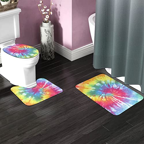 DIRYKILP Badematte + Konturmatte + Toilettendeckelbezug, Regenbogen Batikfärbung 3 Stück Badematte Set, mit rutschfester Klebeunterseite – Bild 3
