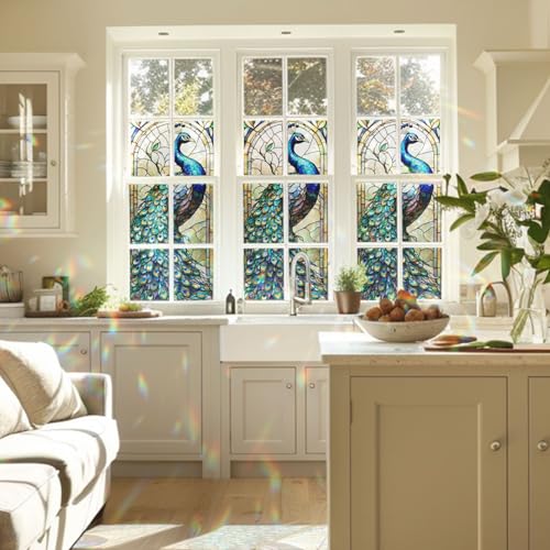 Vinilo Decorativo de Ventana con Diseño de Vidrio Templado Pavo Real miniatura 2