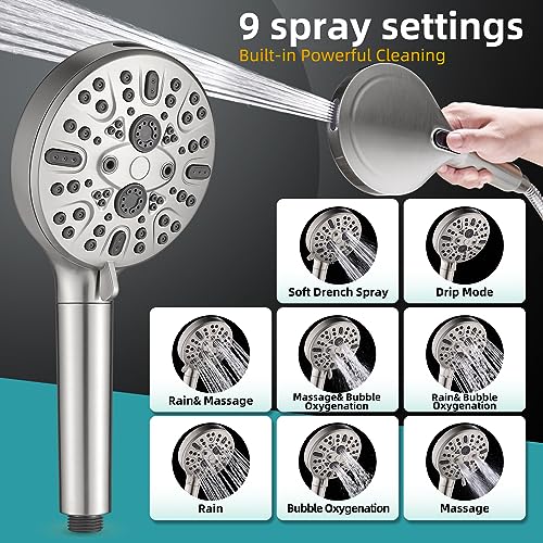 Image of Filtered Shower Head with Handheld - High Pressure 9 Spray Modes Showerhead with 16-Stage Water Softener for Hard Water - Purifying Detachable Hand Held Shower Head, Brushed Nickel