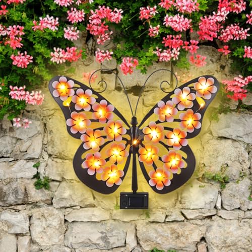 Solar Butterfly Lights Outdoor Metal Wall Decor with 30 Led Decorative