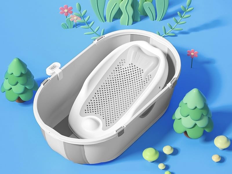 Foldable Baby Bathtub for Newborn, Infants and Toddlers, Portable and detacheable Travel Bathtub with Temp Monitor