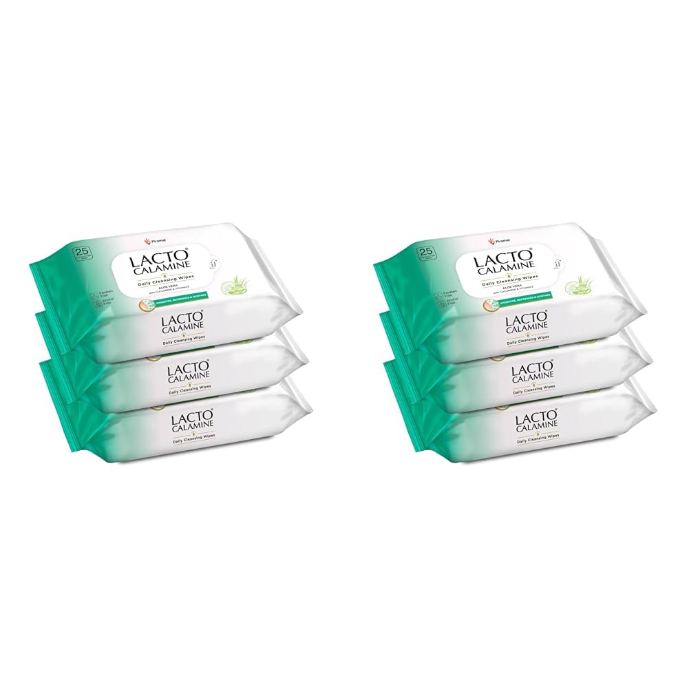 Lacto Calamine Daily Cleansing Facial Wipes 25N Each - Pack of 6 | Wet Wipes for Face with Aloe Vera, Cucumber & Vitamin E | Makeup Remover Wipes| Hydrating,Refreshing, Soothing|Paraben & Alcohol Free-image-19