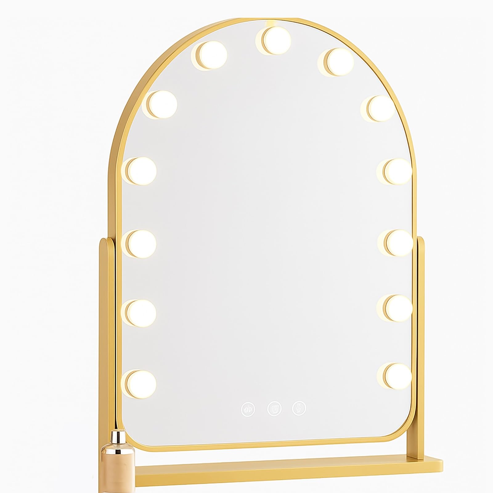 Miroir de maquillage lumineux avec variateur d'intensité 3 couleurs Noir clair Miroir mural/table Accent doré 40 x 55 cm / 15.7x21.6in – Parfait pour l'application de coiffeuse et de maquillage