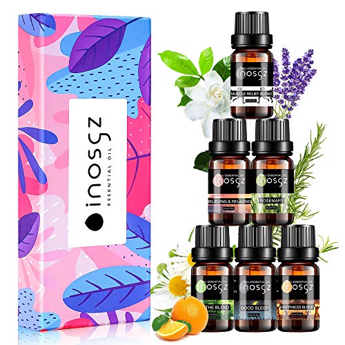Inosgz Essential Oils Set Blends Oils Top 6 100% Pure Aromatherapy Diffuser Oils Therapeutic Grade Kit Rosemary Oils for Humidifiers,Sleep,Stress Relieve,Breathe Easy,Anxiety Relief,Massage,6x10ML