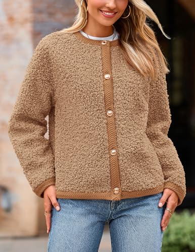 PRETTYGARDEN Women's Faux Fur Coat 2025 Fall Fuzzy Fleece Button up Shearling Cropped Jackets Winter Trendy Outerwear3