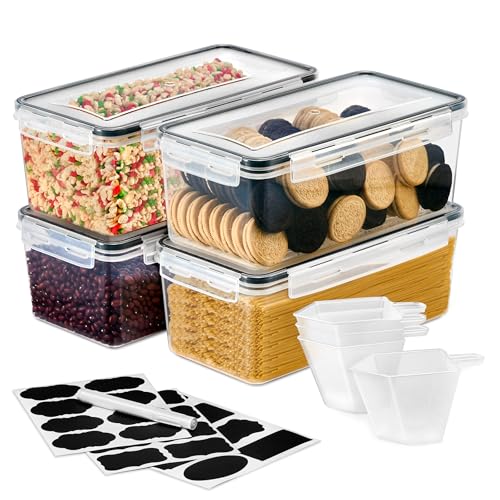 Sorbus Food Storage Containers Pack of 4 Air Tight Four Way Snap Lids Keeps Food Fresh Store Cereal Pasta Flour Nuts Candy Durable Plastic Kitchen Pantry Bins