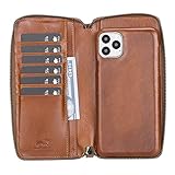 Solo Pelle Geldbörse + Lederhülle für das iPhone 12 / iPhone 12 Pro in 6.1 Zoll Princeton Case Leder Hülle Ledertasche Backcover aus echtem Leder (Geldbörse + Lederhülle in Cognac Braun Effekt)