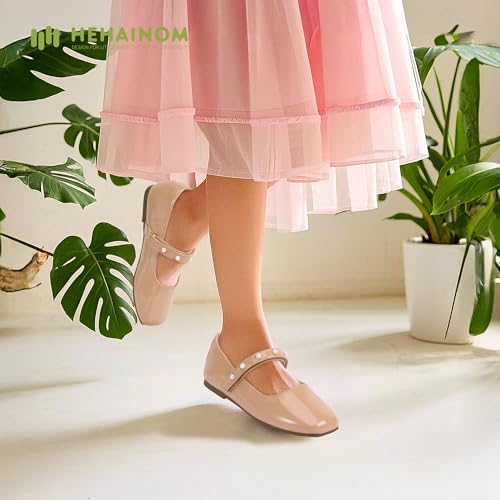 Hehainom Girls Dress Shoes Flower Girl Ballet Flats for Little Big Kids Todder Wedding Party Peals Shoes2