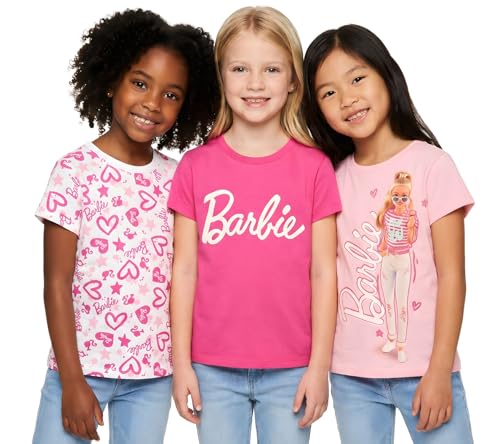 Lot de 3 t-shirts Barbie multicolores en tissu fluide manches courtes 3-10 ans
