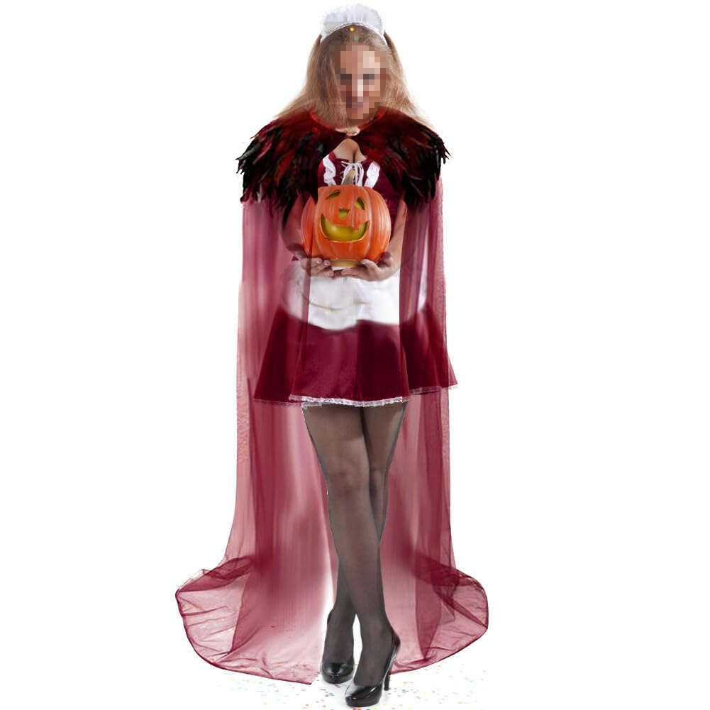 Cape à Plumes Gothique Rouge LUKIUP - Châle Victorien Pour Cosplay, Halloween, Fêtes - Unisexe