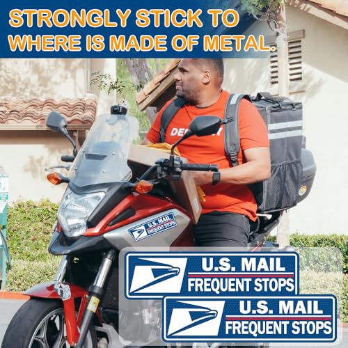 Image of 4 Pack Reflective Mail Delivery Driver Car Magnets Rural Delivery Carrier Magnetic Signs for Vehicles Mail Carrier Accessories Caution Frequent Stops Magnetic Decal Bumper Stickers - 30 Mils