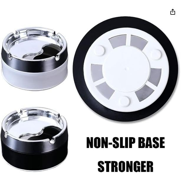 Honbon 1Pcs Stainless Steel & Plastic Base Portable Ashtray Spinning Lid Modern Tabletop Ashtray With Non Slip Stronger Base for Home Office Indoor or Outdoor for Men & Women (Multi) 4