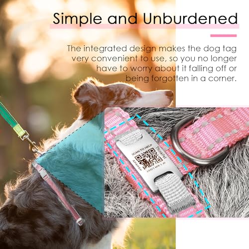 ThinkPet Hundegeschirr, reflektierend, atmungsaktiv, weiches Air-Mesh mit QR-Code, Hundemarke, Erstickungsfrei, für Welpen, kleine, mittelgroße Hunde und Katzen, Größe M, Rosa