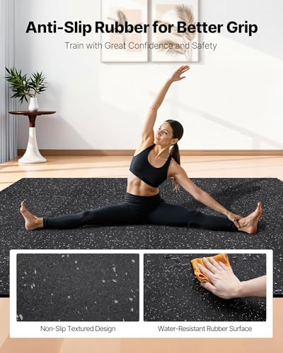Image of VEVOR 0.4Inch 96sq.ft 24 Tiles Gym Flooring for Home Gym, Rubber Top with High Density EVA Foam, 24 x 24In Gym Floor Exercise Equipment Mats, Interlocking Gym Mats, Puzzle Workout Mats, Black & Gray | Rubber Top with High Density EVA Foam, Lightweight Gym Floor Exercise Mats, Interlocking Puzzle Workout Mats, Black & Gray