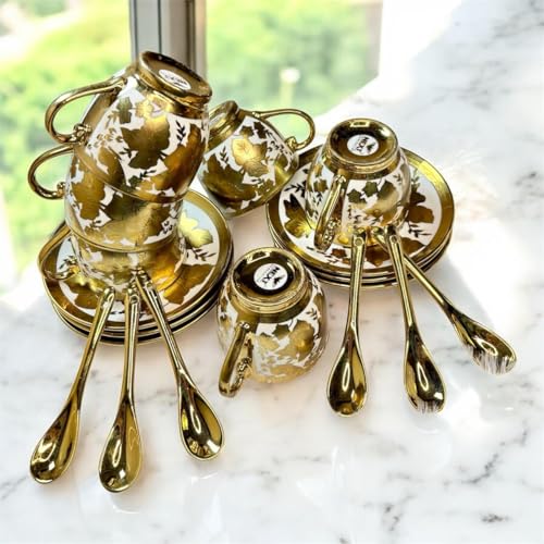 Image of Premium Ceramic Tea Set - 18 PCS | Elegant Gold-Plated Tea Cup Set with 6 Cups, 6 Saucers, 6 Spoons | Ideal for Home, Office, and Parties (Golden)