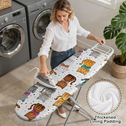Image of Quick Install Ironing Board Cover 15 inch x 54 inch Ironing Board Cover with Nose Strap Pocket and Elastic Sides Anti-Slip and Heat-Resistant Stylish Home Ironing Board
